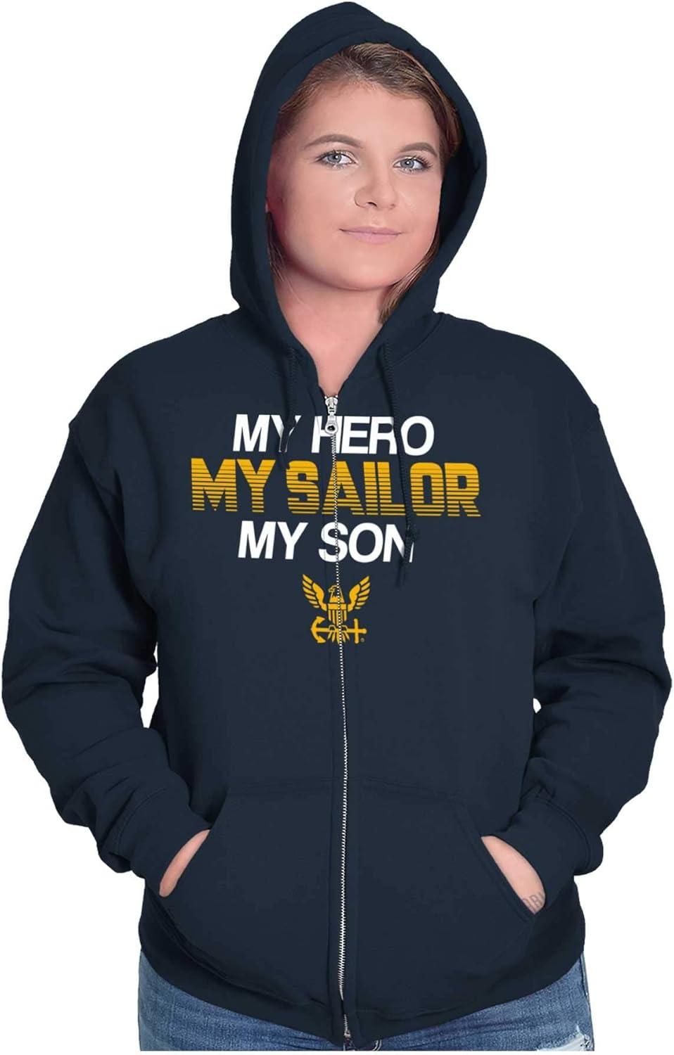 imageBrisco Brands My Hero My Sailor My Son US Navy Zip Up Hoodie Mens WomensNavy
