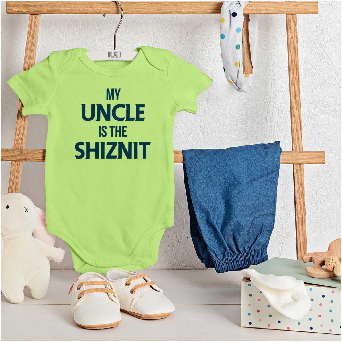 imageBrisco Brands My Uncle Is The Shiznit Baby Romper Boys or GirlsKey Lime