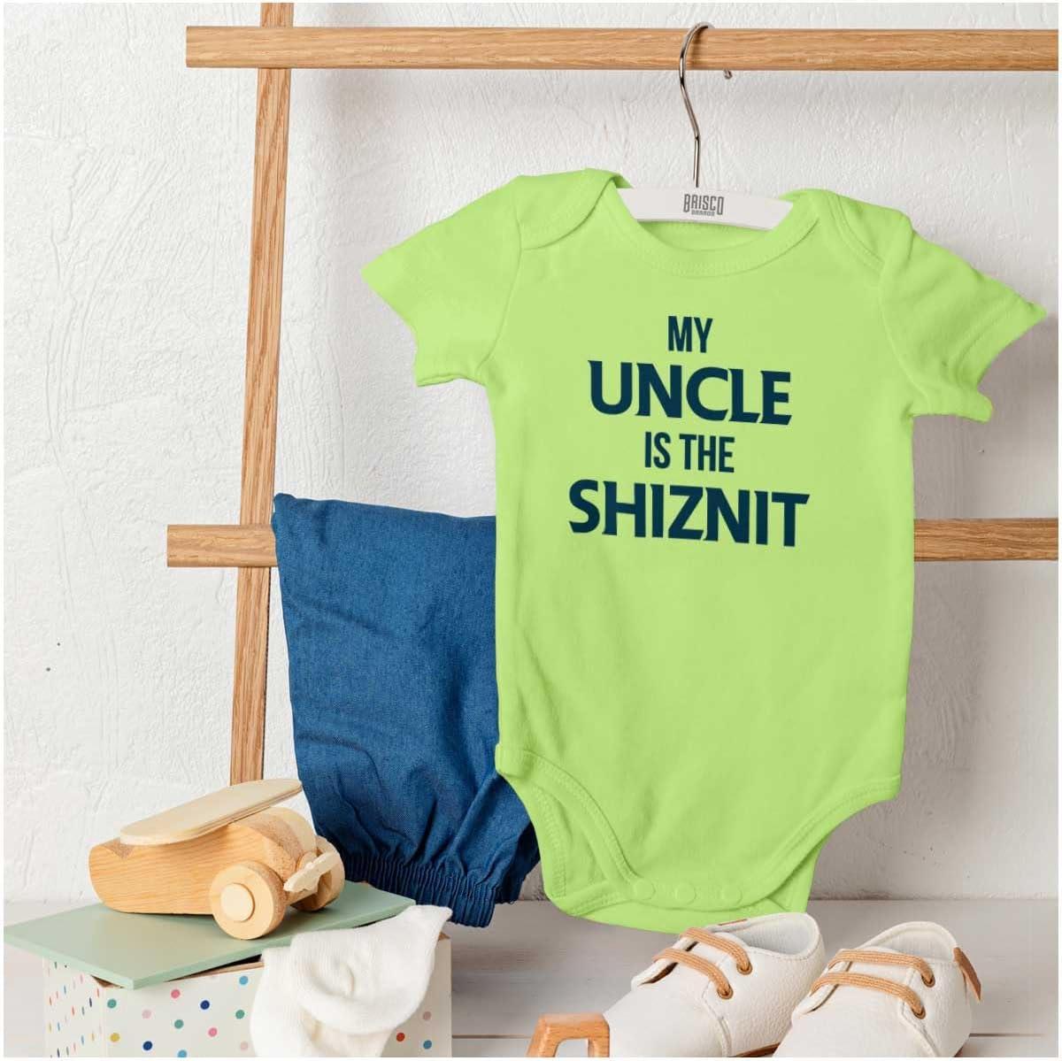 imageBrisco Brands My Uncle Is The Shiznit Baby Romper Boys or GirlsKey Lime