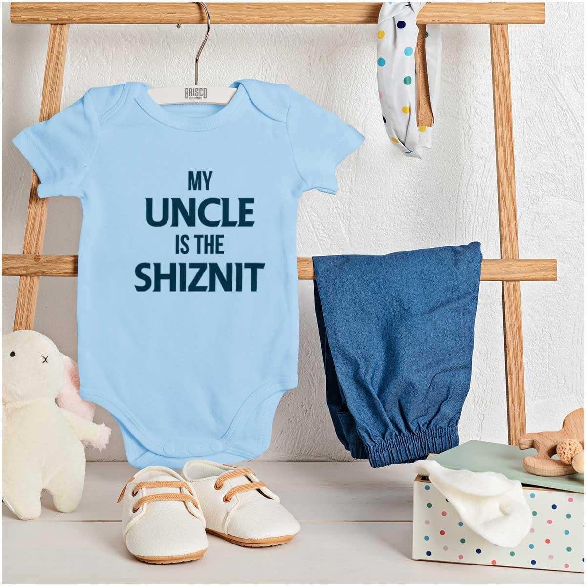 imageBrisco Brands My Uncle Is The Shiznit Baby Romper Boys or GirlsLight Blue