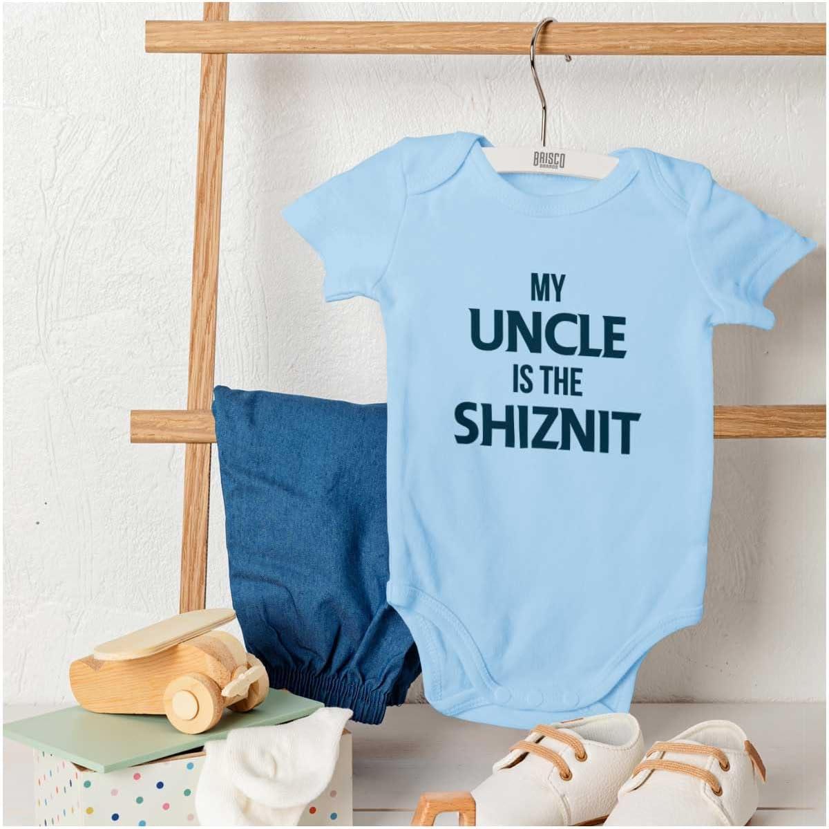 imageBrisco Brands My Uncle Is The Shiznit Baby Romper Boys or GirlsLight Blue