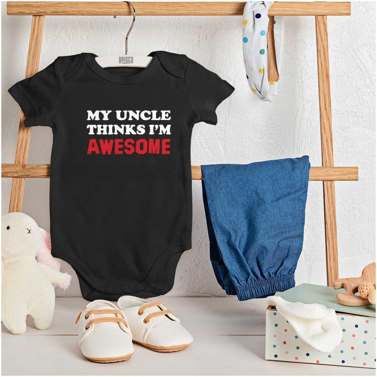 imageBrisco Brands My Uncle Thinks Im Awesome Baby Romper Boys or GirlsBlack