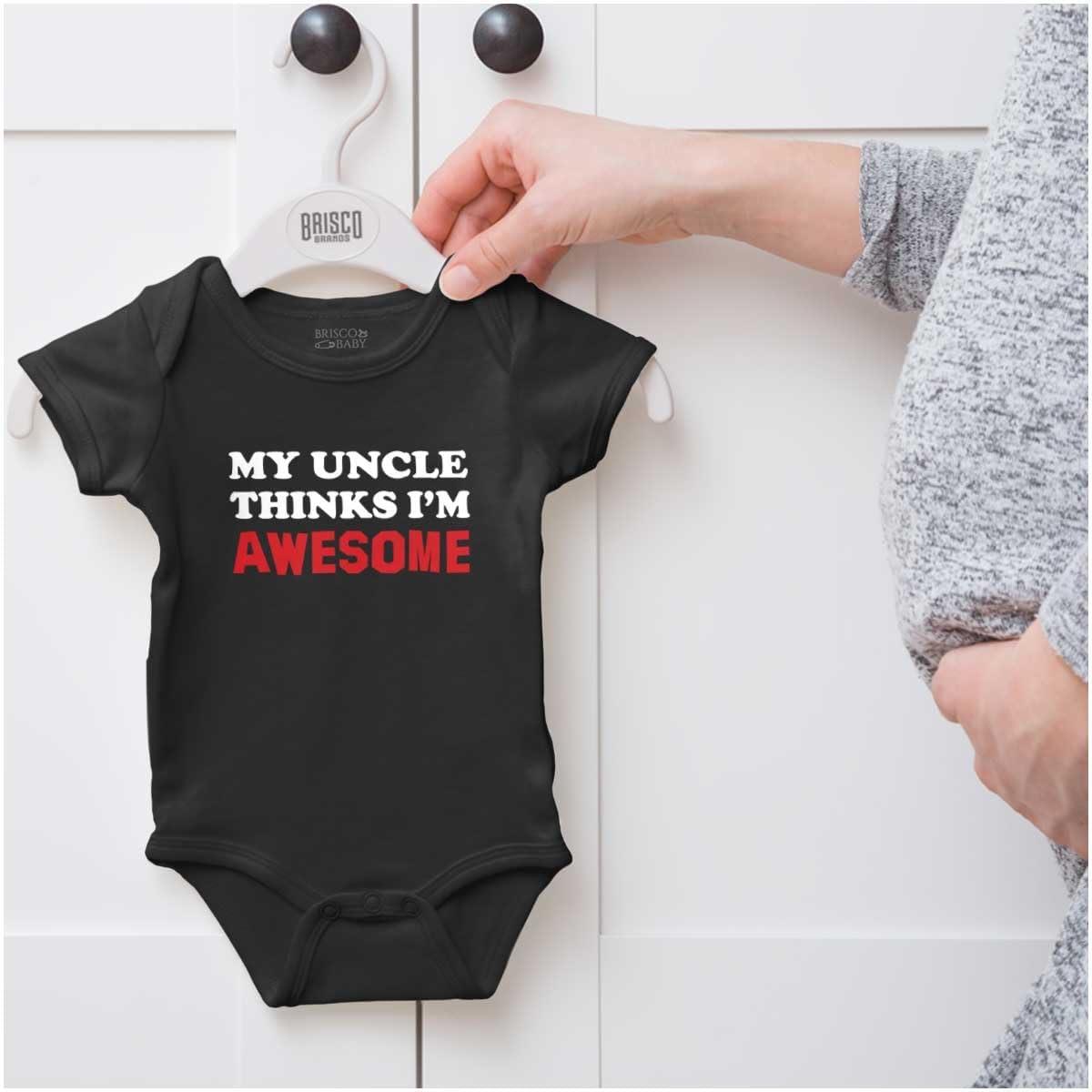 imageBrisco Brands My Uncle Thinks Im Awesome Baby Romper Boys or GirlsBlack