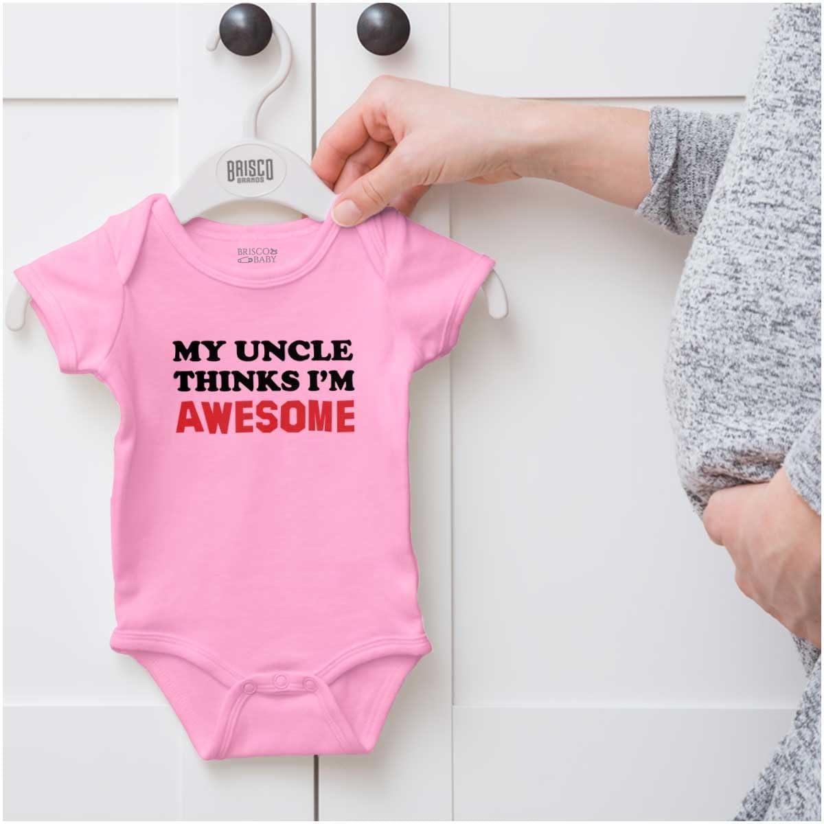 imageBrisco Brands My Uncle Thinks Im Awesome Baby Romper Boys or GirlsPink