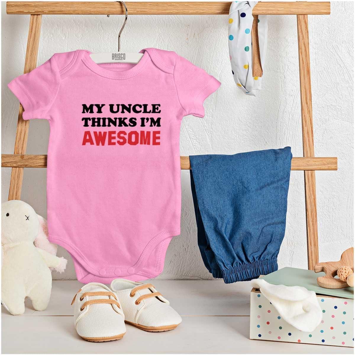 imageBrisco Brands My Uncle Thinks Im Awesome Baby Romper Boys or GirlsPink