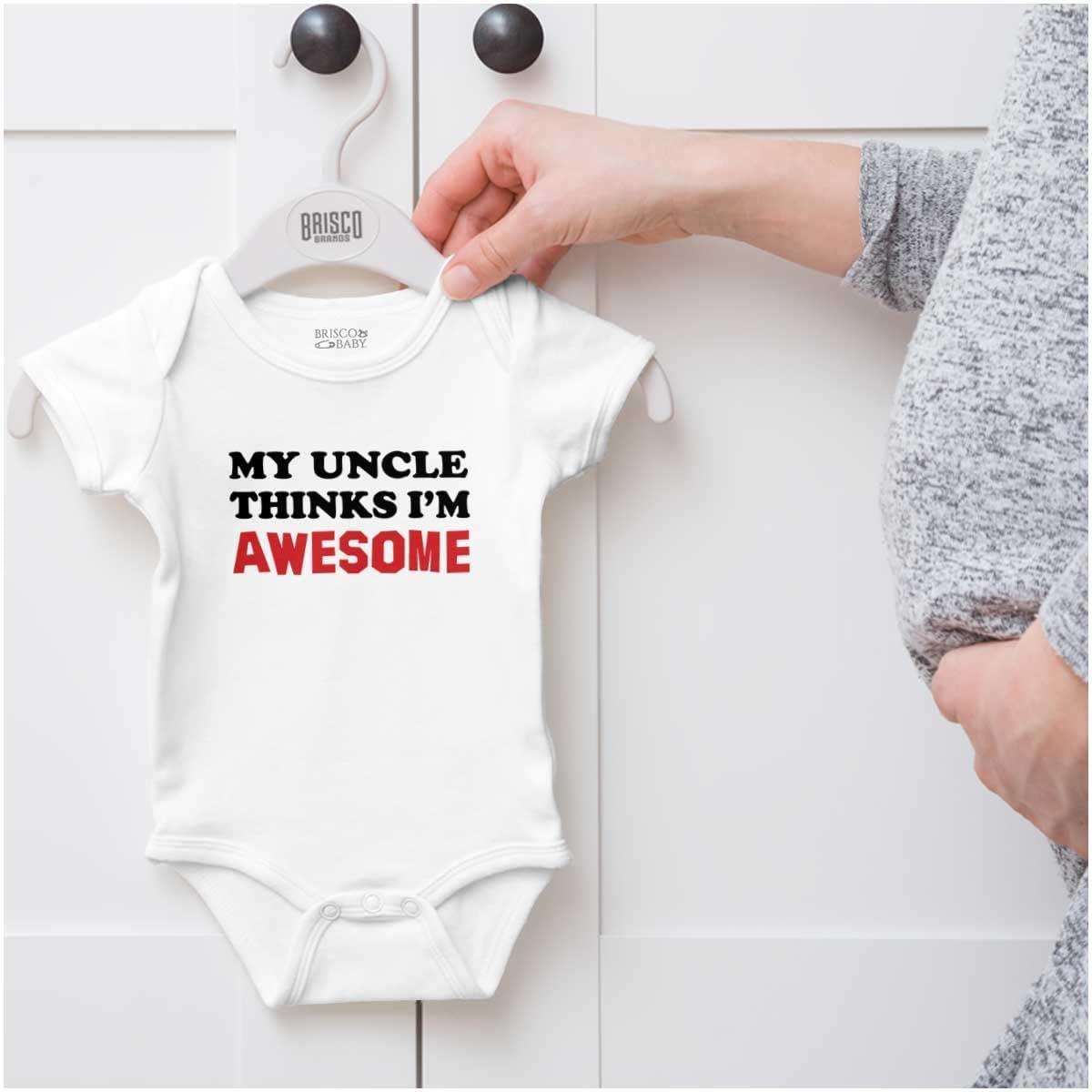 imageBrisco Brands My Uncle Thinks Im Awesome Baby Romper Boys or GirlsWhite