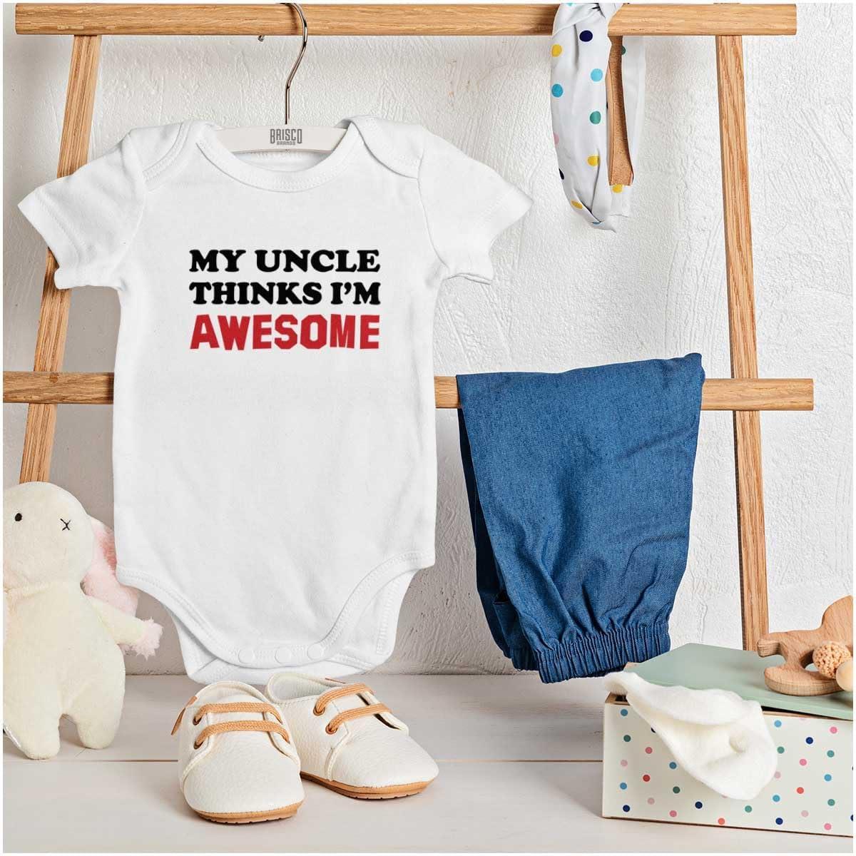 imageBrisco Brands My Uncle Thinks Im Awesome Baby Romper Boys or GirlsWhite