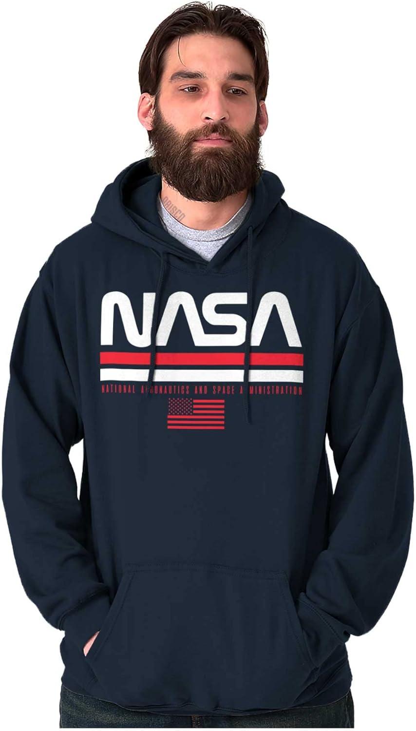 imageBrisco Brands NASA Retro Worm Logo American Flag Hoodie Sweatshirt Women MenNavy