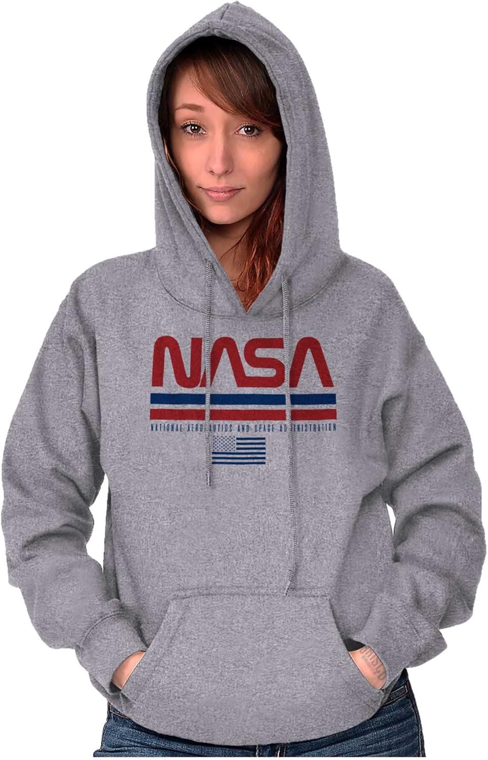 imageBrisco Brands NASA Retro Worm Logo American Flag Hoodie Sweatshirt Women MenSport Grey