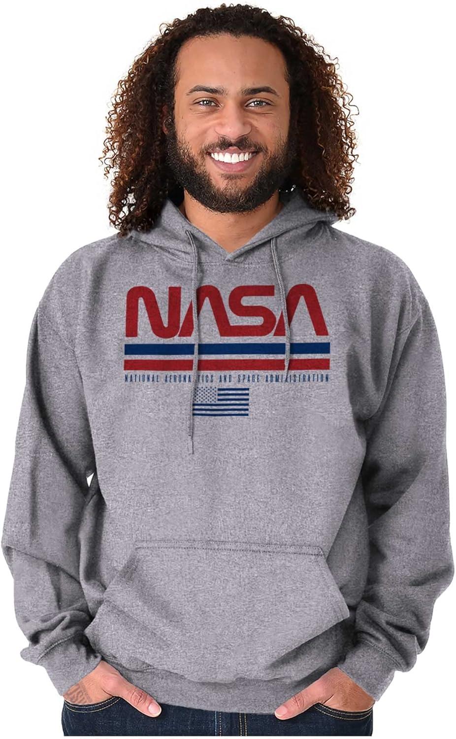 imageBrisco Brands NASA Retro Worm Logo American Flag Hoodie Sweatshirt Women MenSport Grey