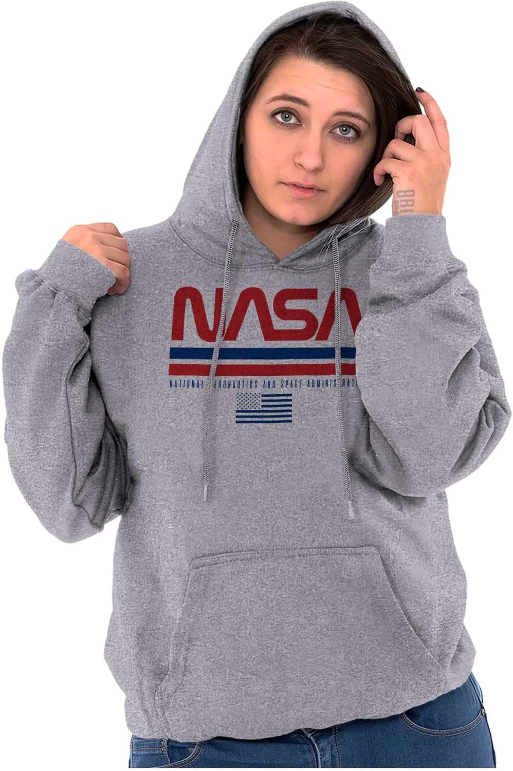 imageBrisco Brands NASA Retro Worm Logo American Flag Hoodie Sweatshirt Women MenSport Grey