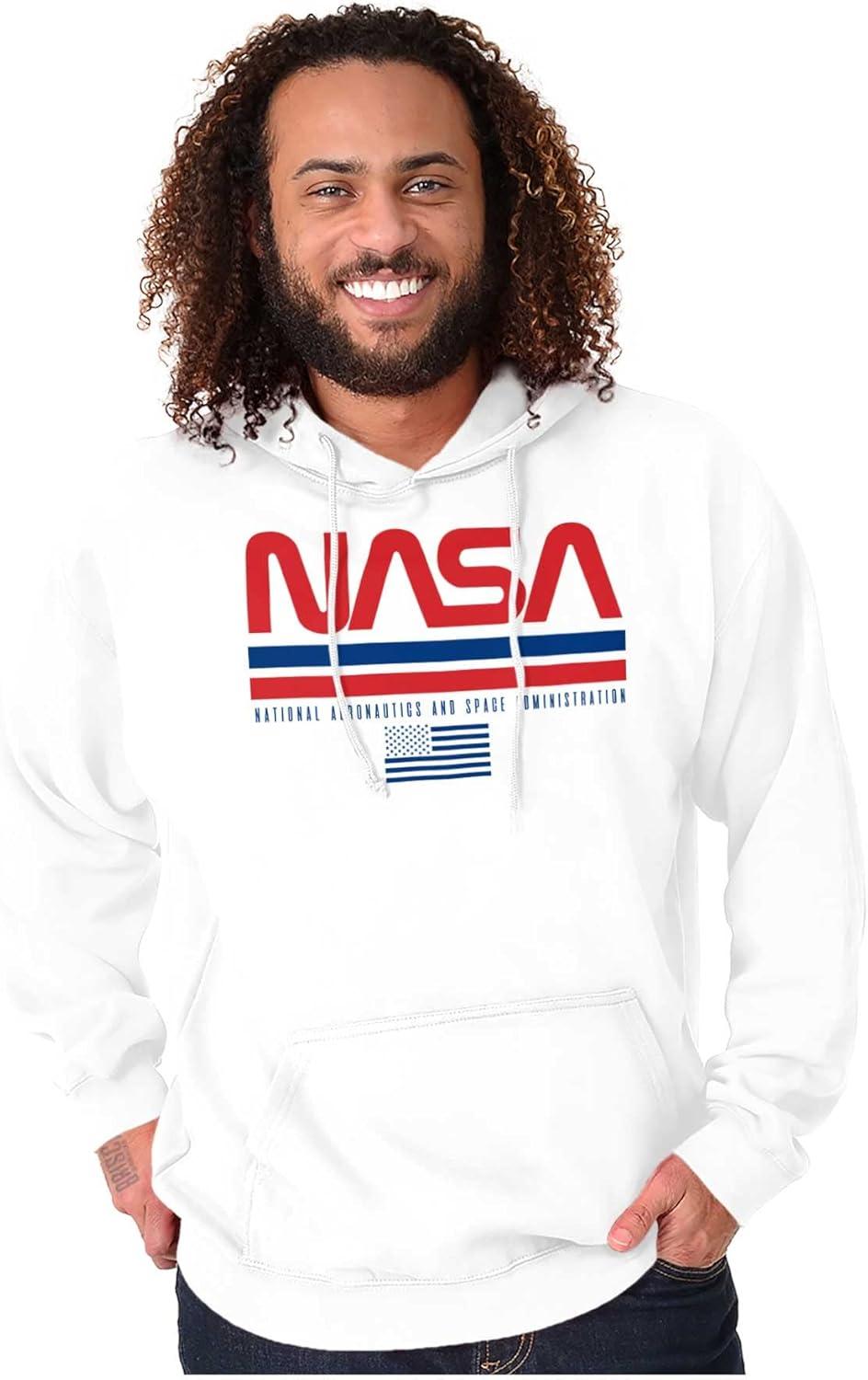 imageBrisco Brands NASA Retro Worm Logo American Flag Hoodie Sweatshirt Women MenWhite