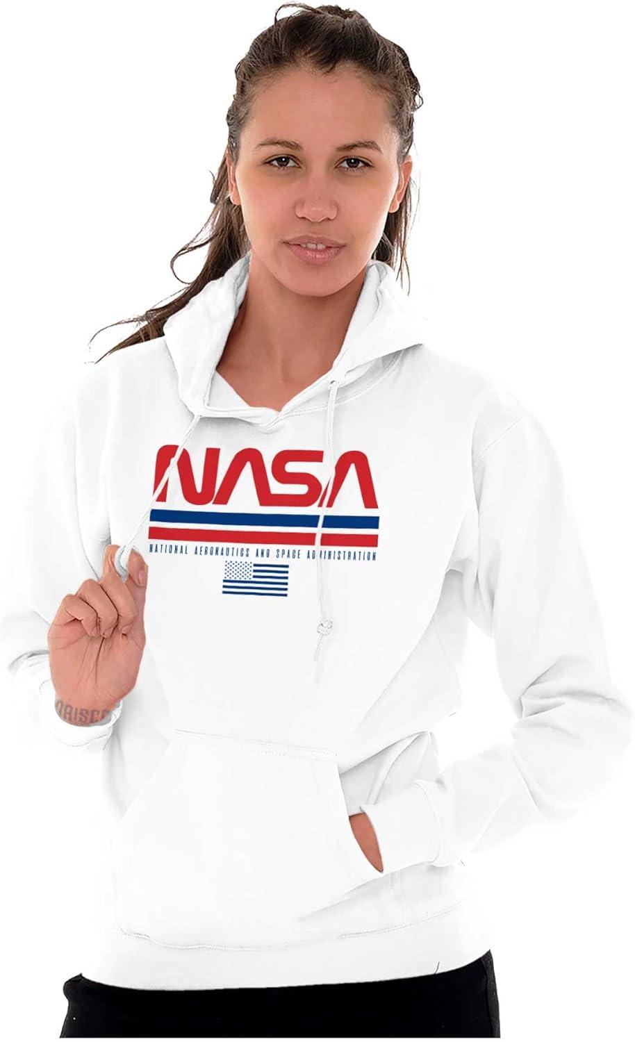 imageBrisco Brands NASA Retro Worm Logo American Flag Hoodie Sweatshirt Women MenWhite