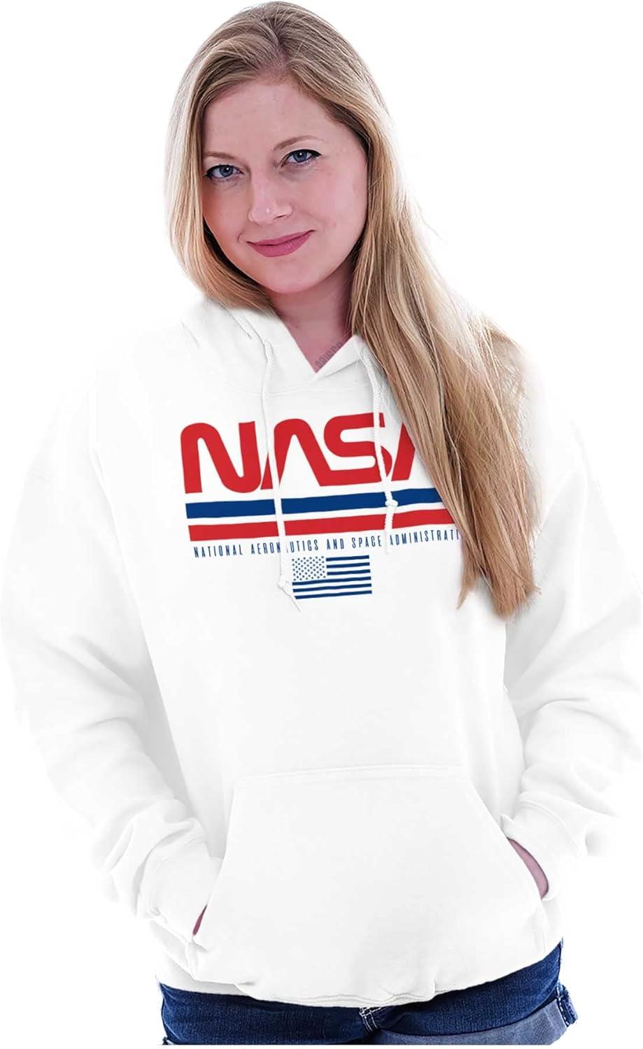 imageBrisco Brands NASA Retro Worm Logo American Flag Hoodie Sweatshirt Women MenWhite