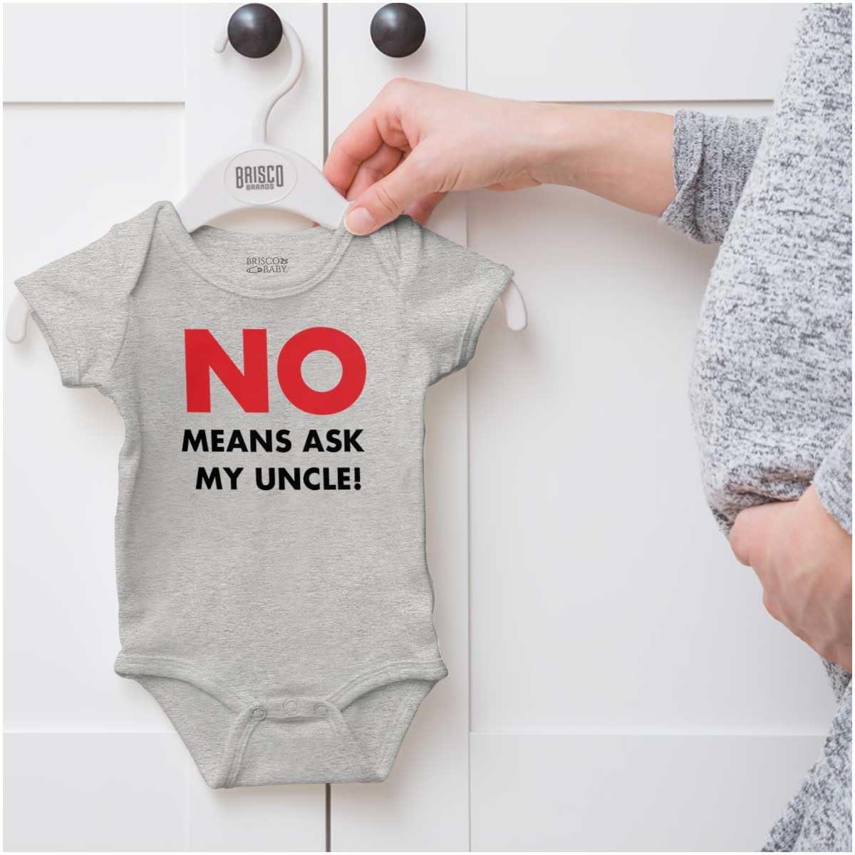 imageBrisco Brands No Means Ask My Uncle Baby Romper Boys or GirlsHeather