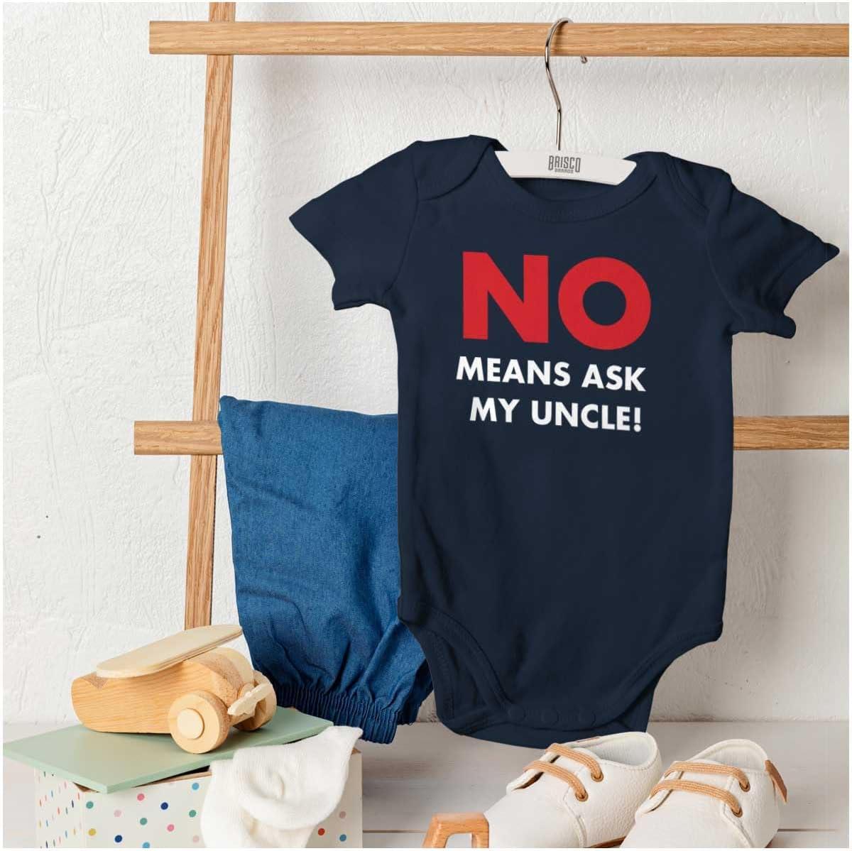 imageBrisco Brands No Means Ask My Uncle Baby Romper Boys or GirlsNavy
