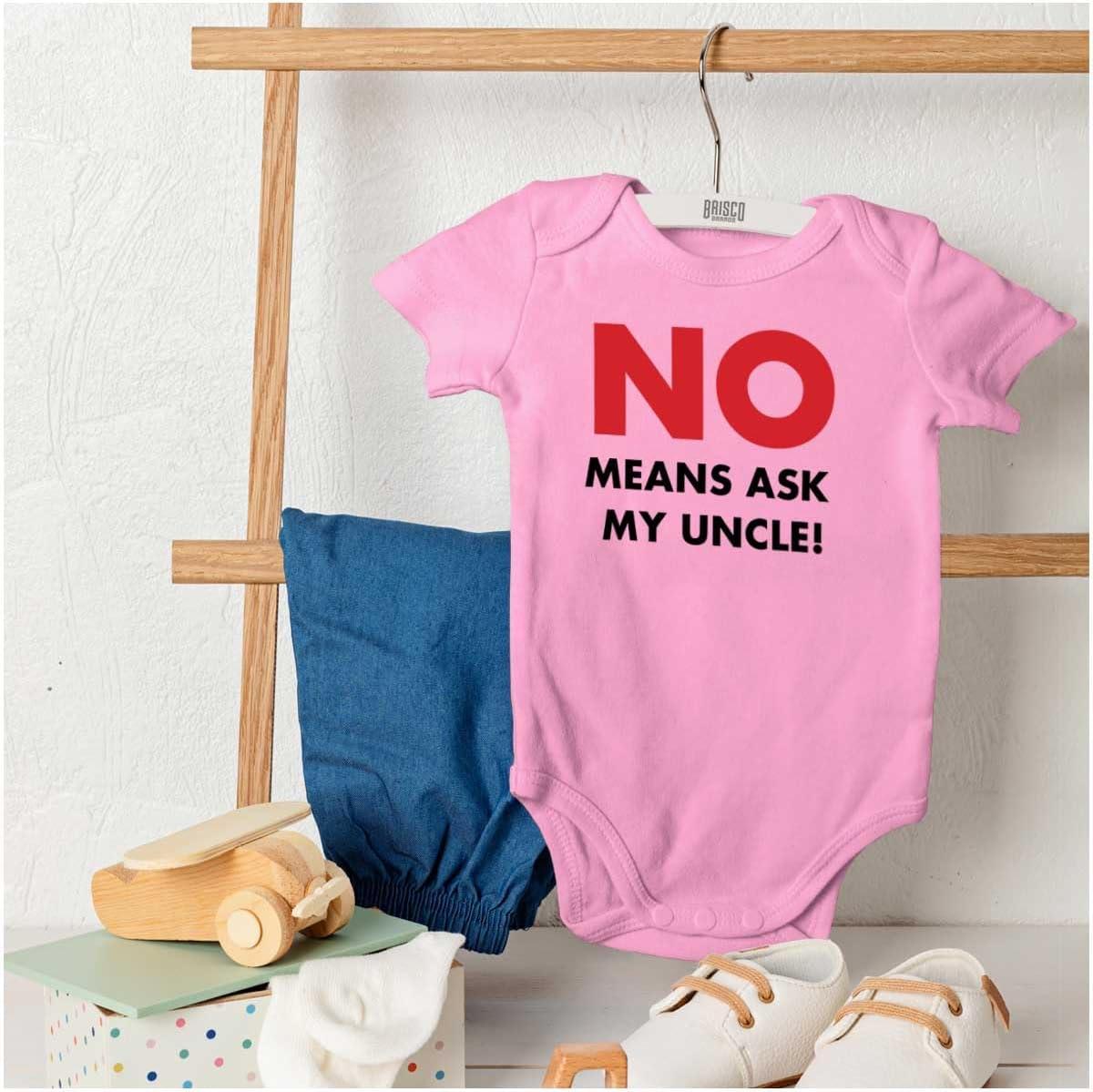 imageBrisco Brands No Means Ask My Uncle Baby Romper Boys or GirlsPink