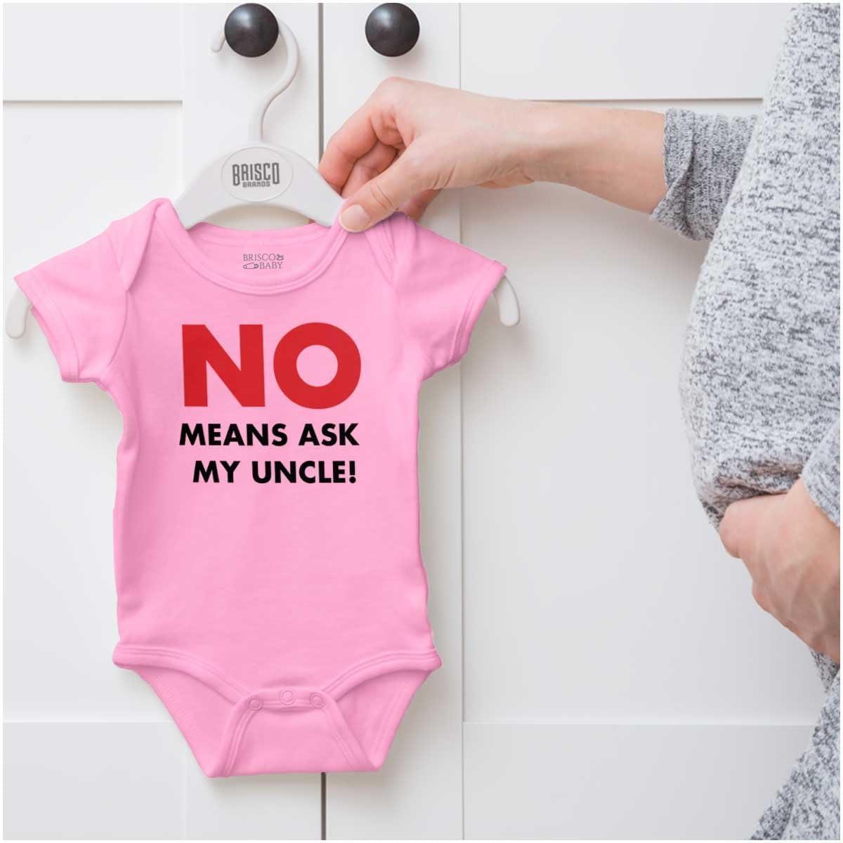 imageBrisco Brands No Means Ask My Uncle Baby Romper Boys or GirlsPink