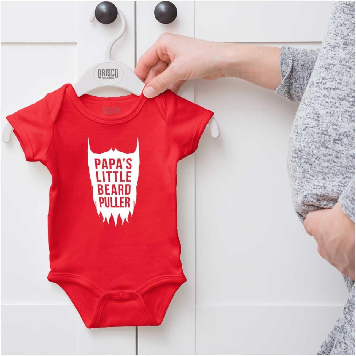 imageBrisco Brands Papas Little Beard Puller Humor Baby Romper Boys or GirlsRed