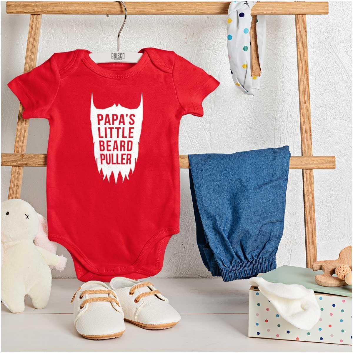 imageBrisco Brands Papas Little Beard Puller Humor Baby Romper Boys or GirlsRed
