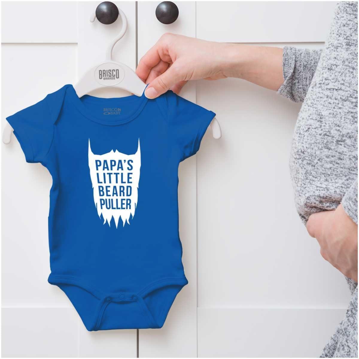 imageBrisco Brands Papas Little Beard Puller Humor Baby Romper Boys or GirlsRoyal