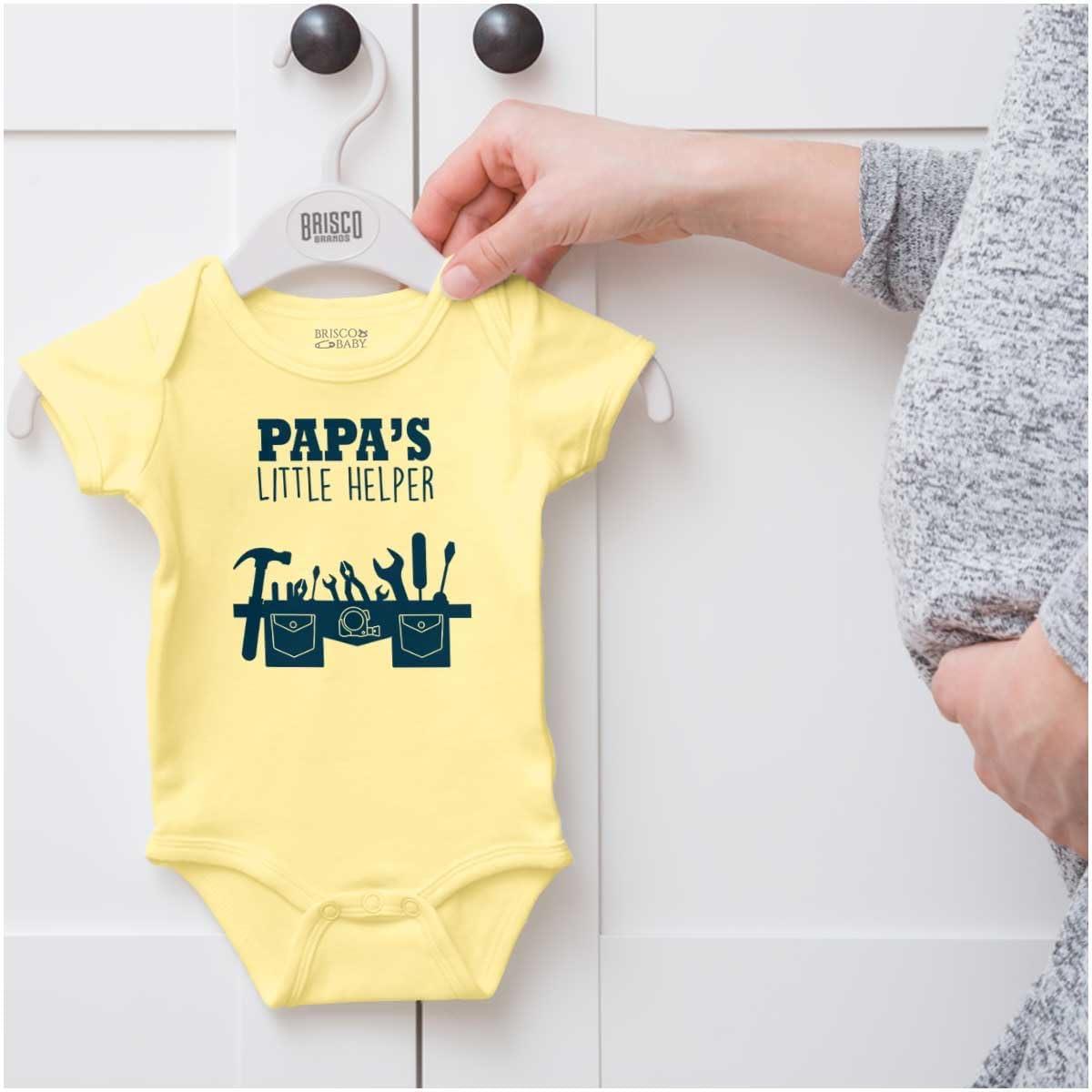 imageBrisco Brands Papas Little Helper Handyman Dad Baby Romper Boys or GirlsBanana