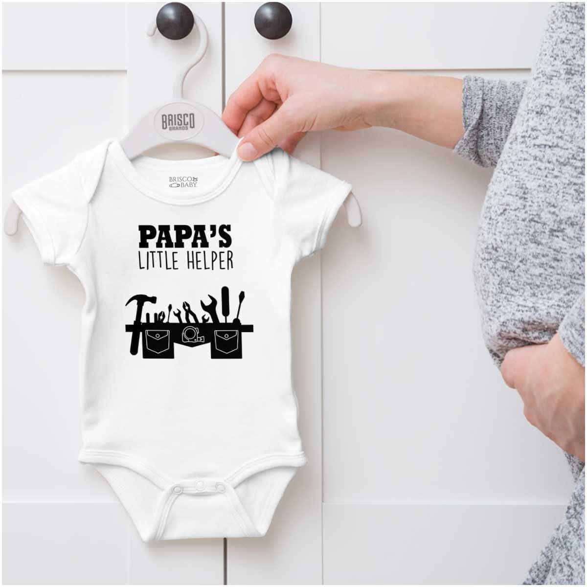 imageBrisco Brands Papas Little Helper Handyman Dad Baby Romper Boys or GirlsWhite