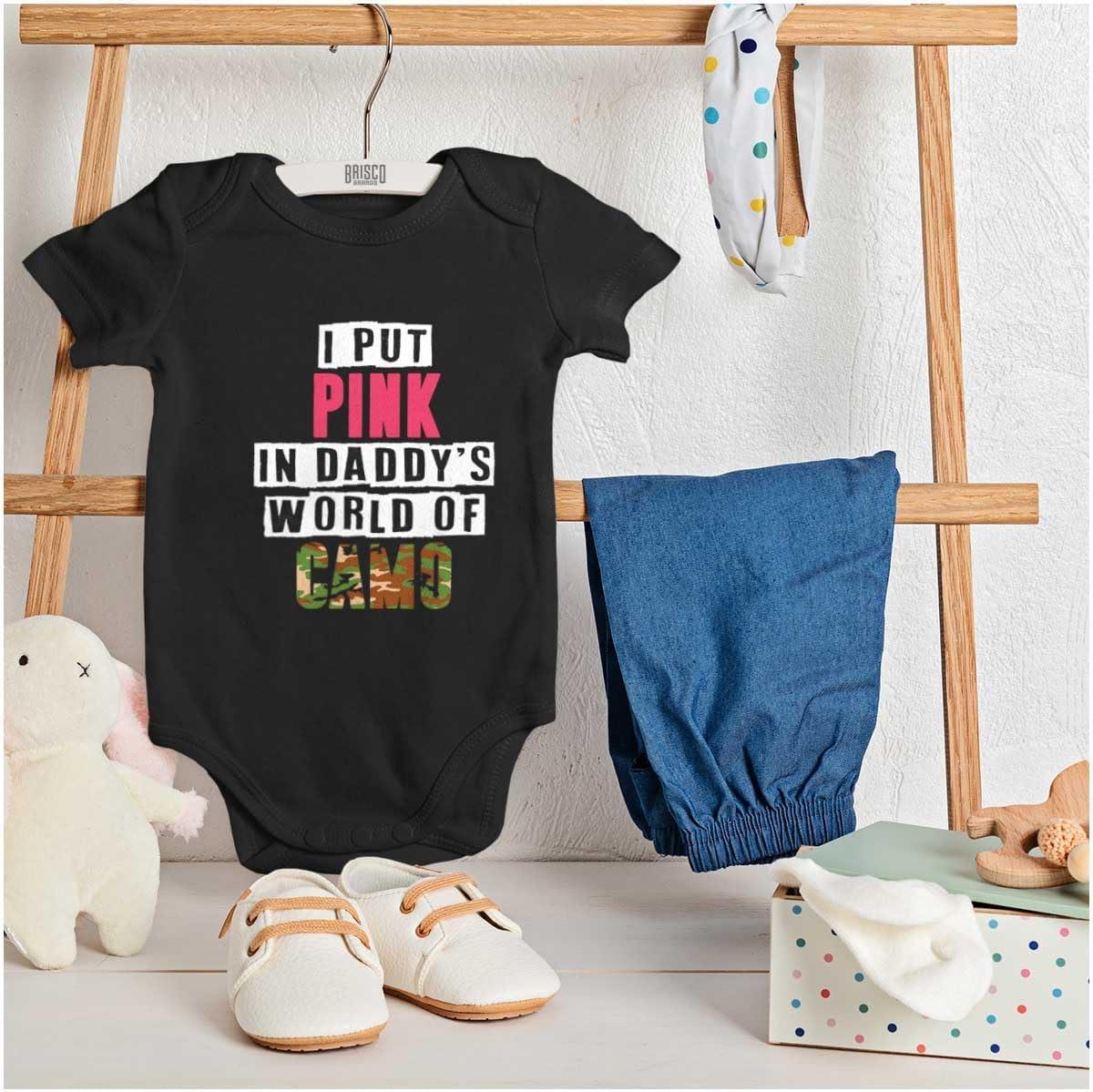 imageBrisco Brands Pink in Daddys World of Camo Hunter Baby Bodysuit Jumper GirlsBlack