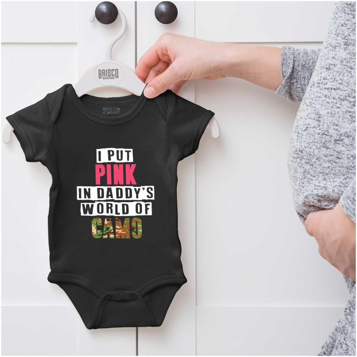 imageBrisco Brands Pink in Daddys World of Camo Hunter Baby Bodysuit Jumper GirlsBlack