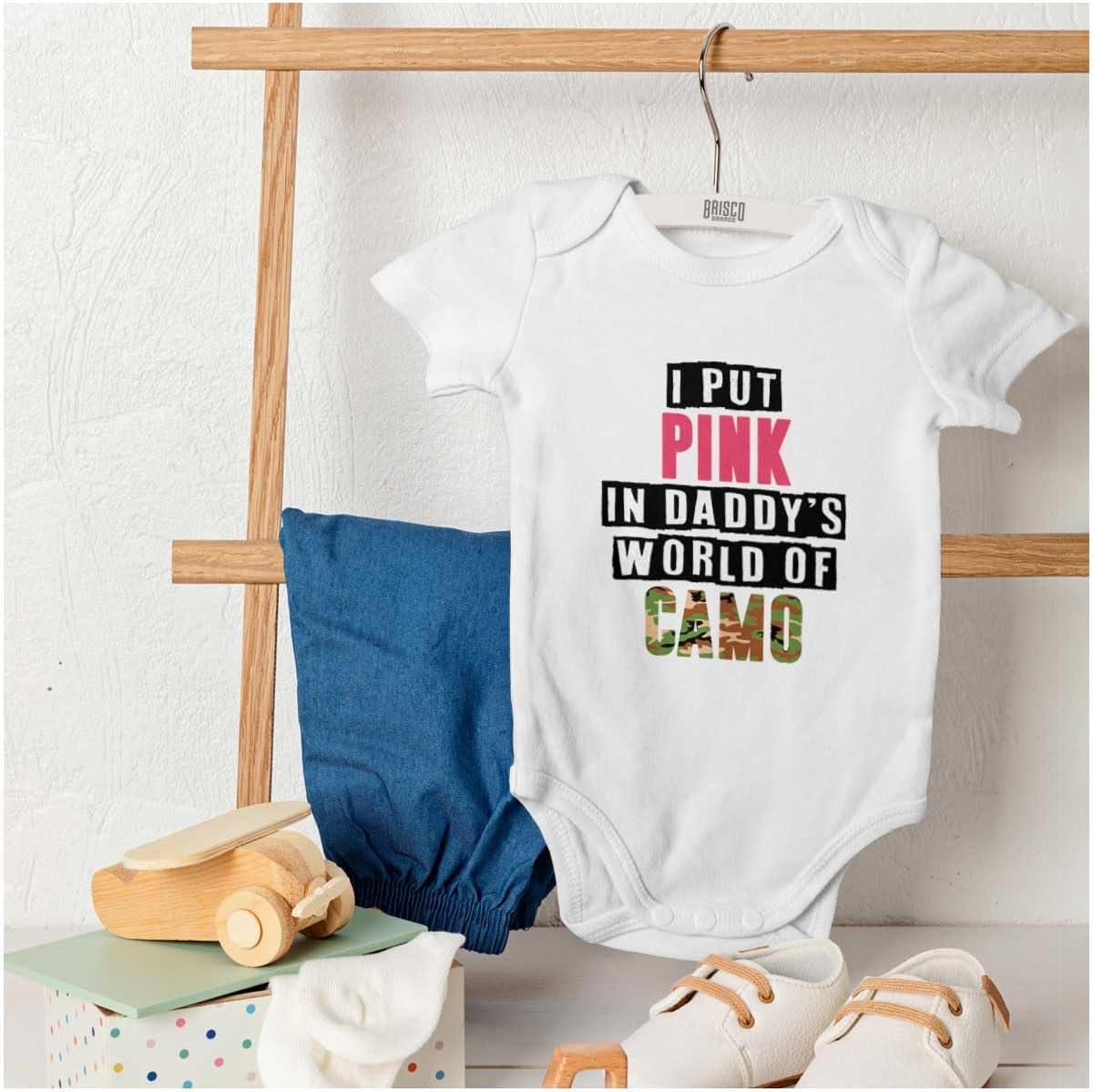 imageBrisco Brands Pink in Daddys World of Camo Hunter Baby Bodysuit Jumper GirlsWhite
