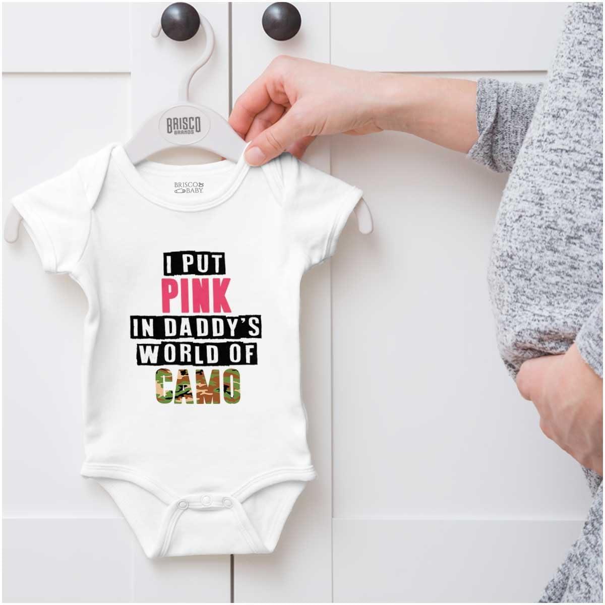 imageBrisco Brands Pink in Daddys World of Camo Hunter Baby Bodysuit Jumper GirlsWhite