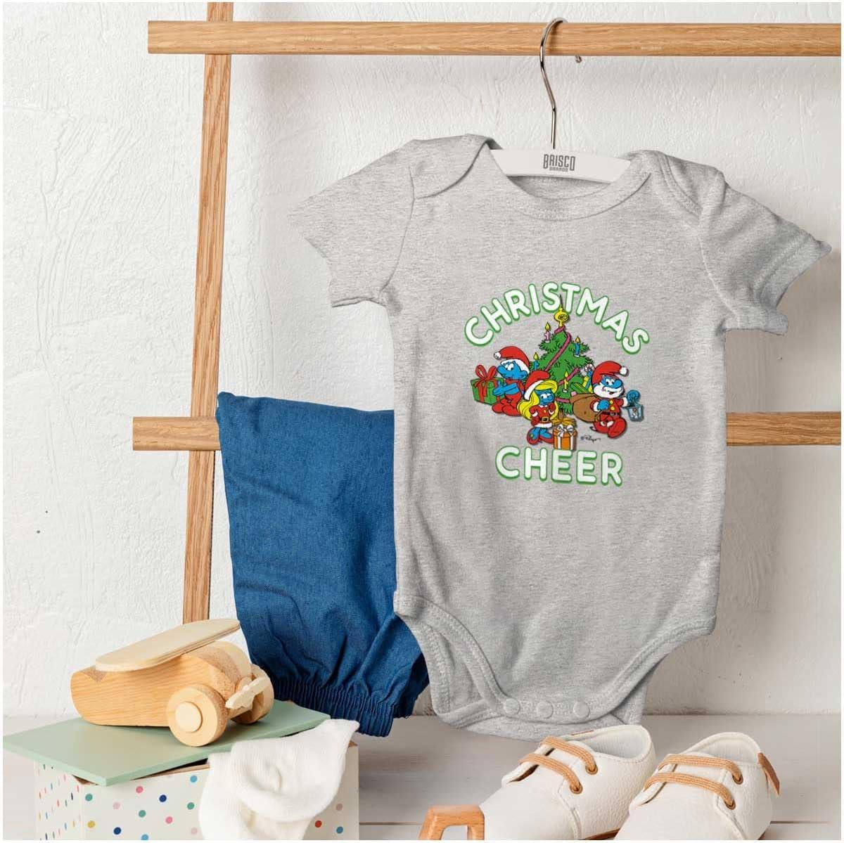 imageBrisco Brands Smurfs Holiday Christmas Cheer Baby Romper Boys or GirlsHeather