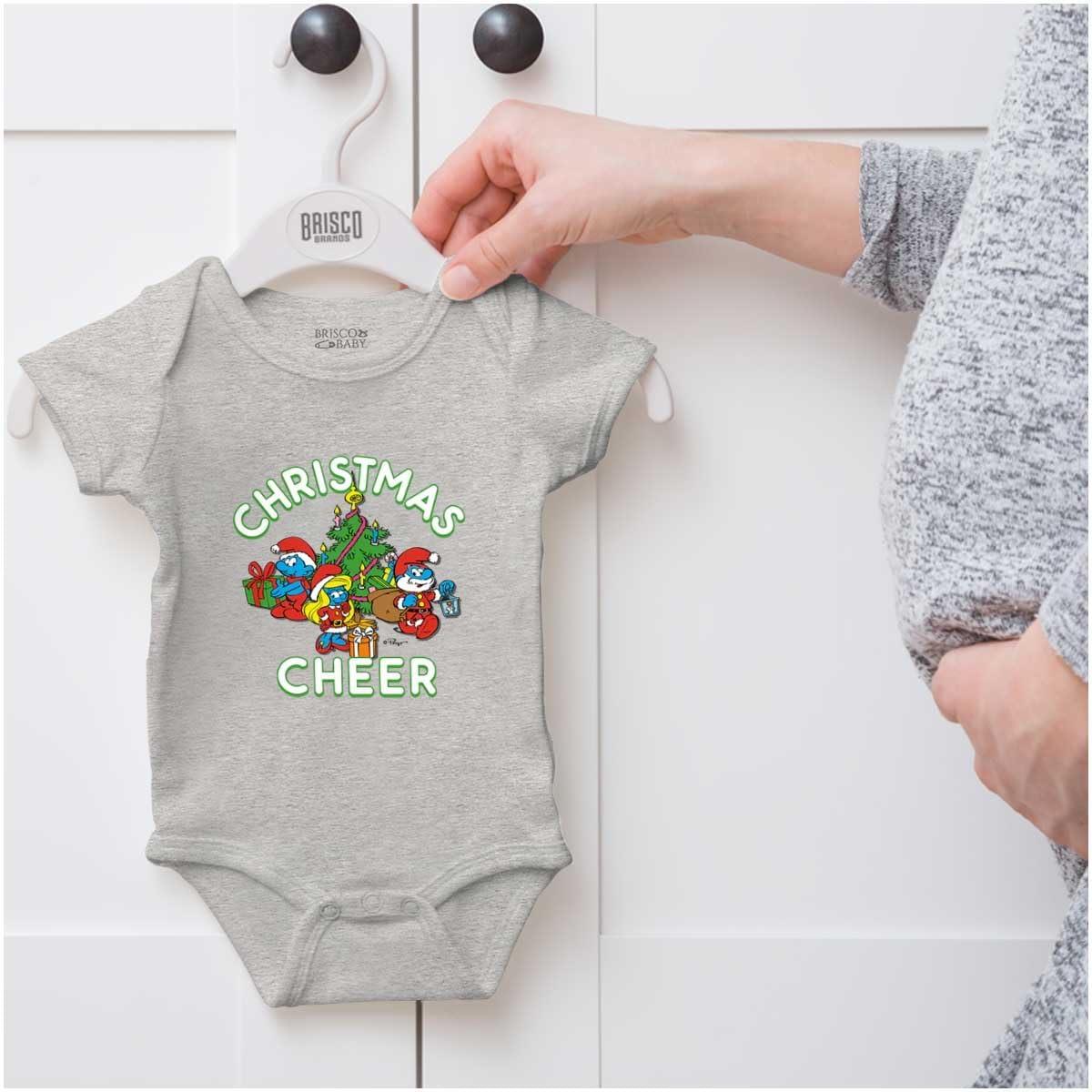 imageBrisco Brands Smurfs Holiday Christmas Cheer Baby Romper Boys or GirlsHeather