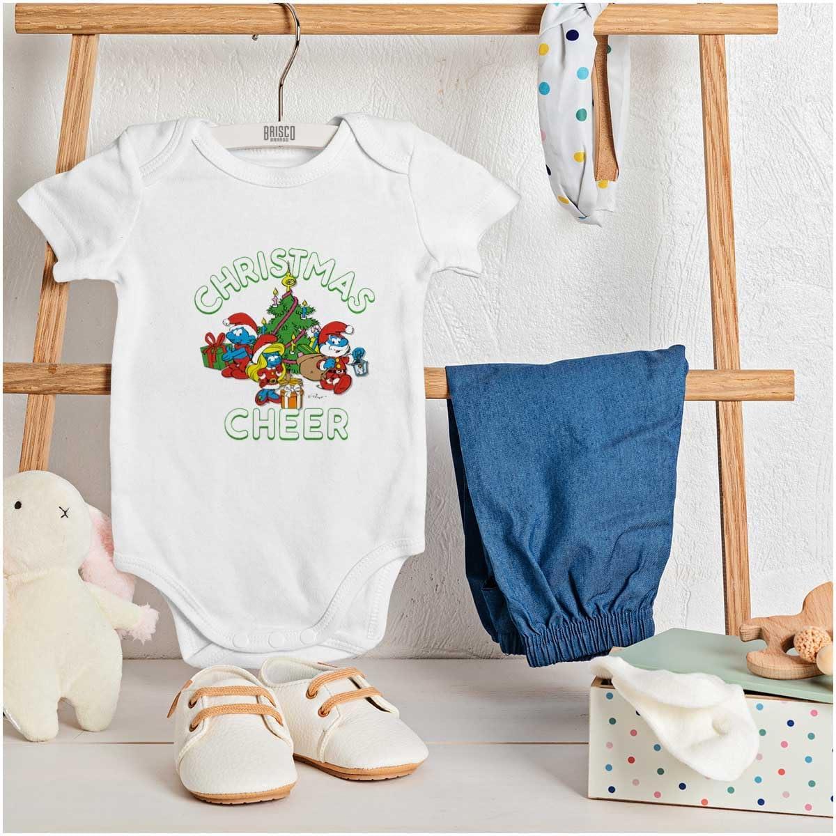 imageBrisco Brands Smurfs Holiday Christmas Cheer Baby Romper Boys or GirlsWhite
