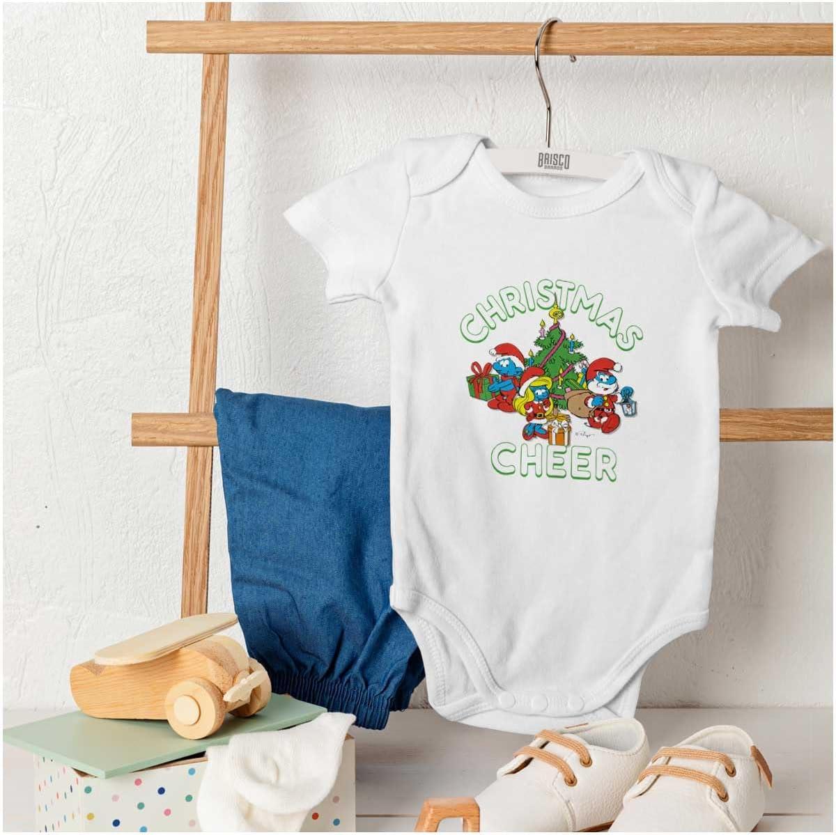 imageBrisco Brands Smurfs Holiday Christmas Cheer Baby Romper Boys or GirlsWhite