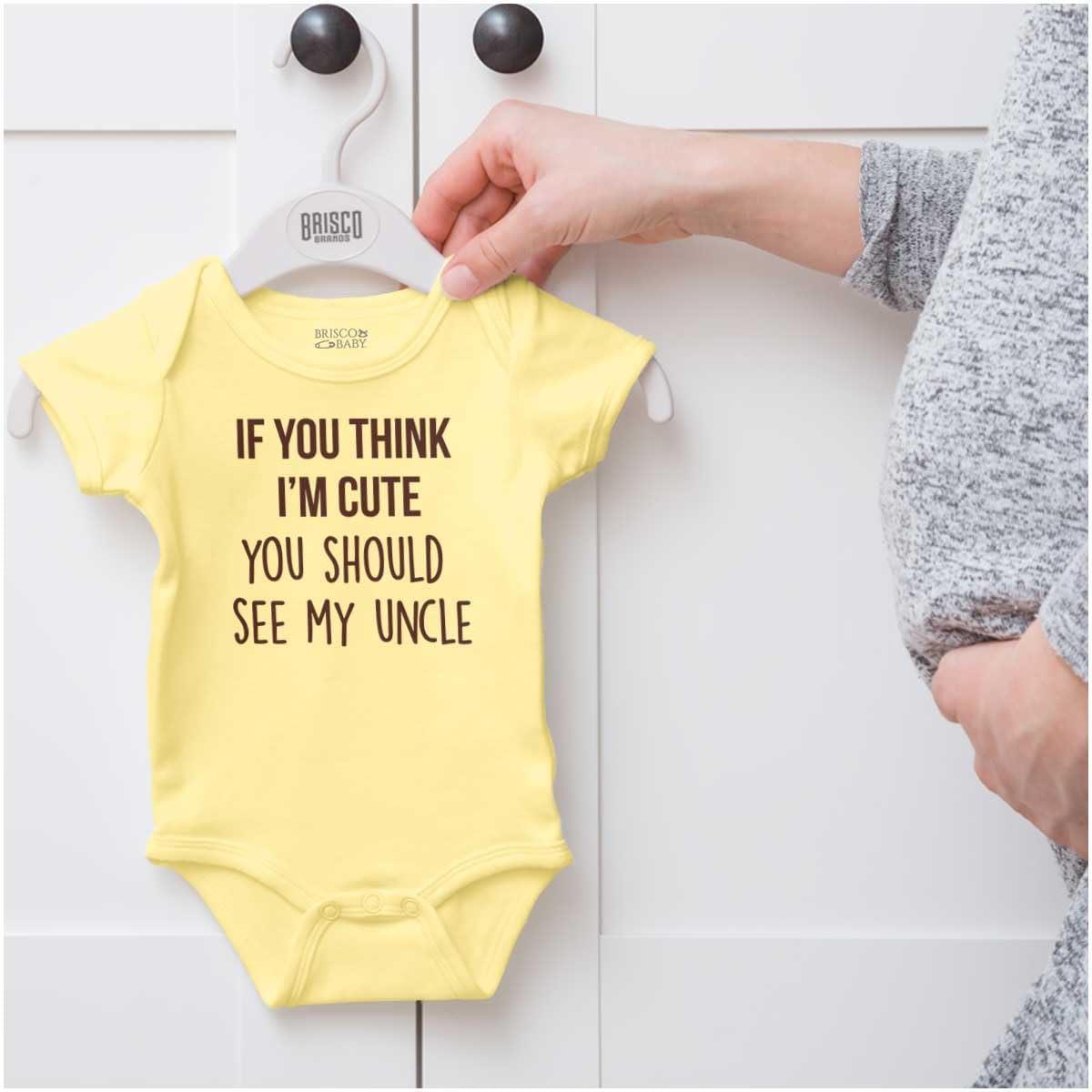imageBrisco Brands Think Im Cute See My Uncle Baby Romper Boys or GirlsBanana