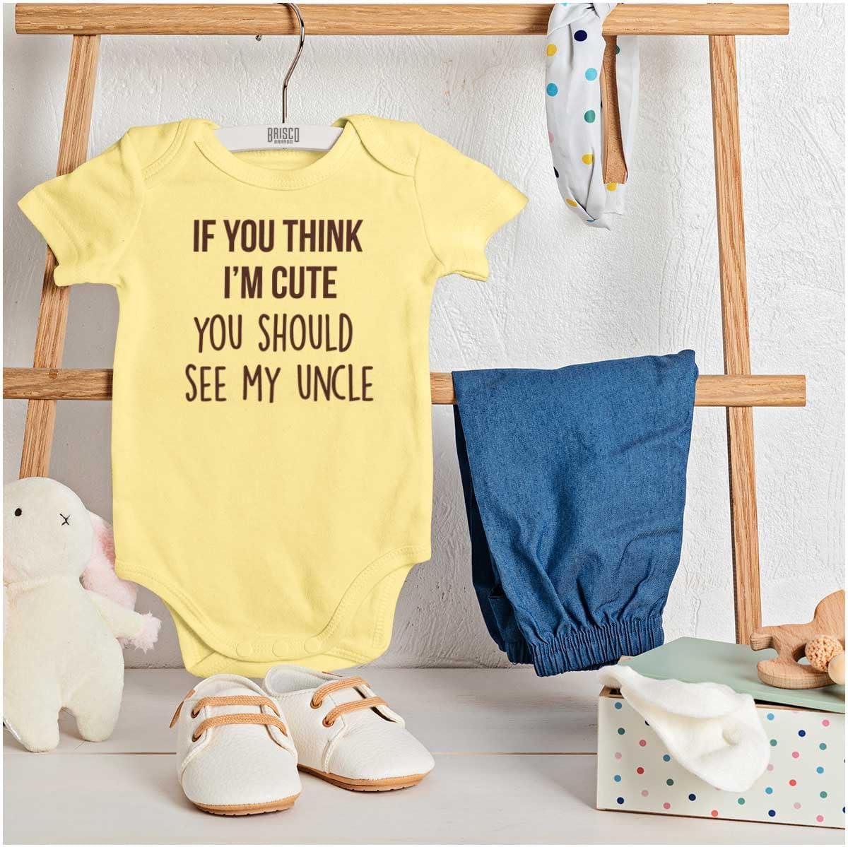 imageBrisco Brands Think Im Cute See My Uncle Baby Romper Boys or GirlsBanana