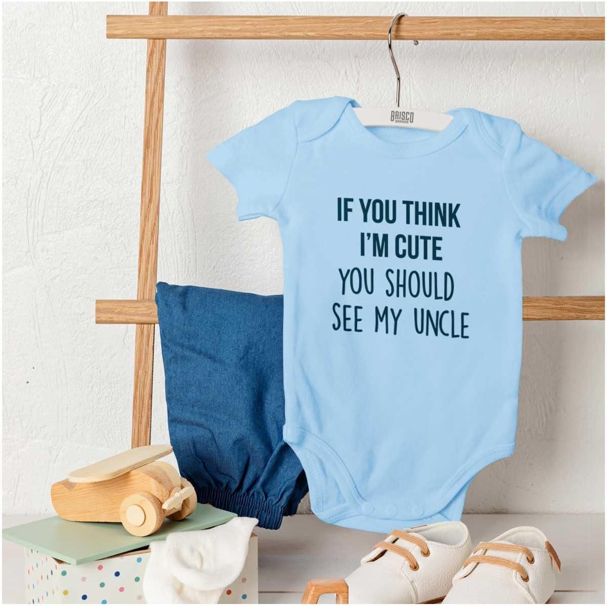 imageBrisco Brands Think Im Cute See My Uncle Baby Romper Boys or GirlsLight Blue