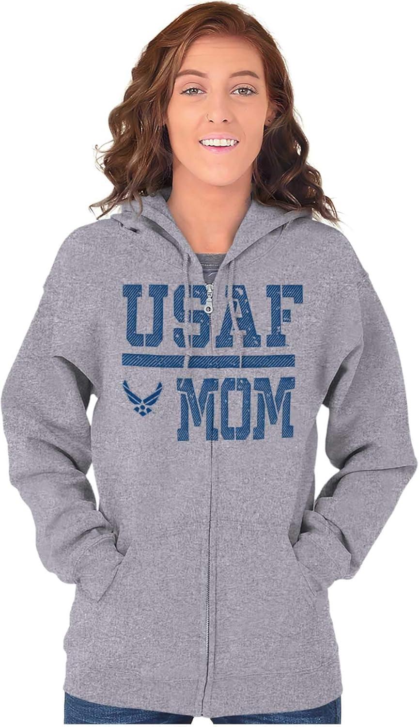 imageBrisco Brands US Air Force USAF Mother Military Mom Zip Up Hoodie Mens WomensSport Grey