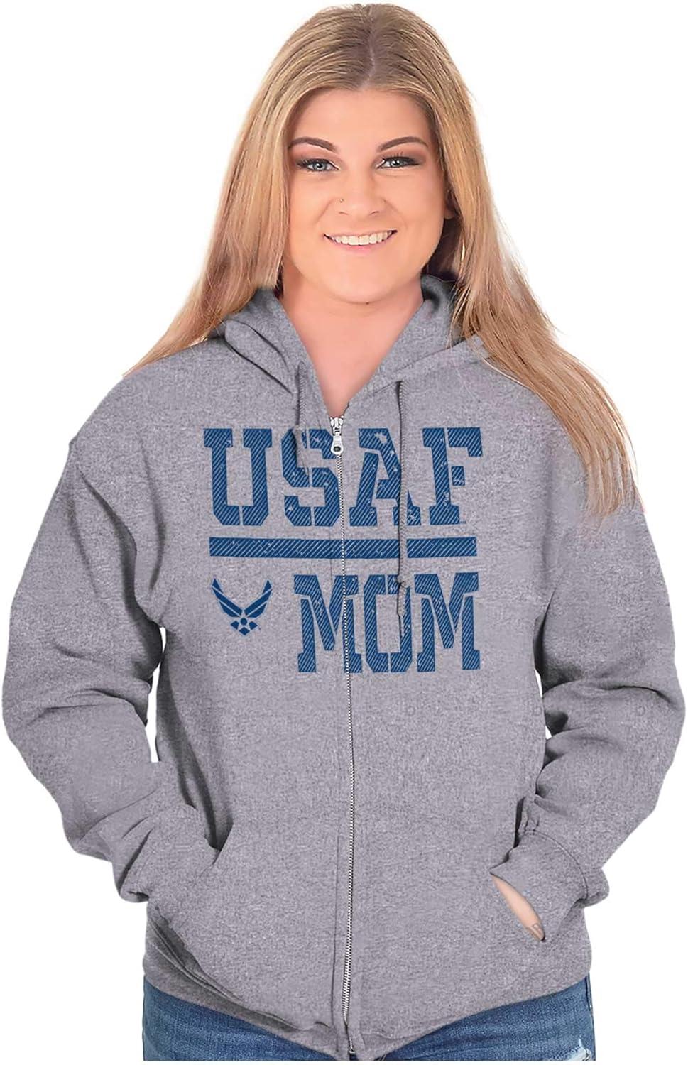 imageBrisco Brands US Air Force USAF Mother Military Mom Zip Up Hoodie Mens WomensSport Grey