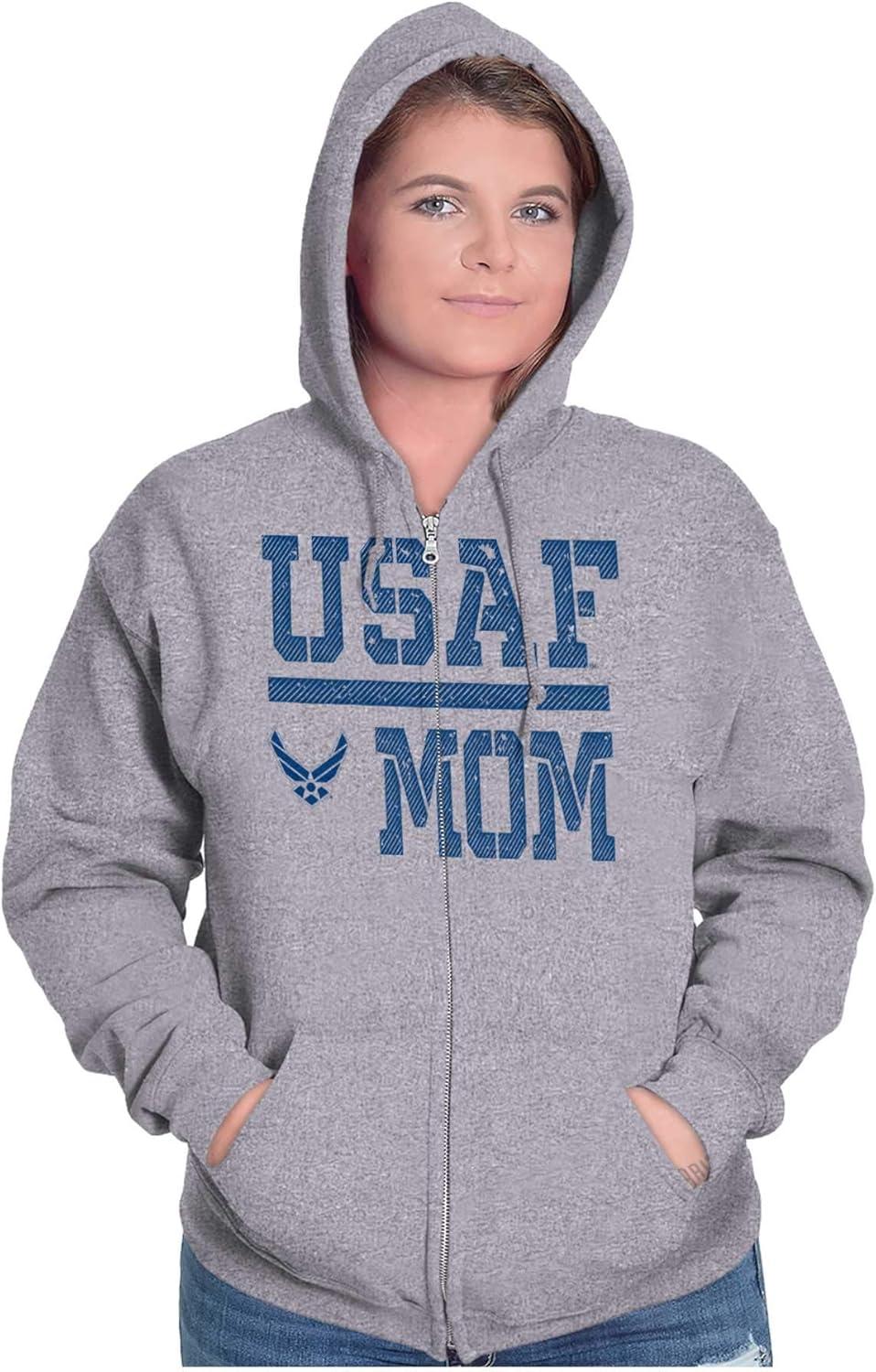 imageBrisco Brands US Air Force USAF Mother Military Mom Zip Up Hoodie Mens WomensSport Grey