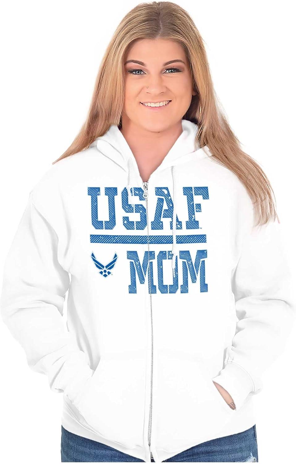imageBrisco Brands US Air Force USAF Mother Military Mom Zip Up Hoodie Mens WomensWhite