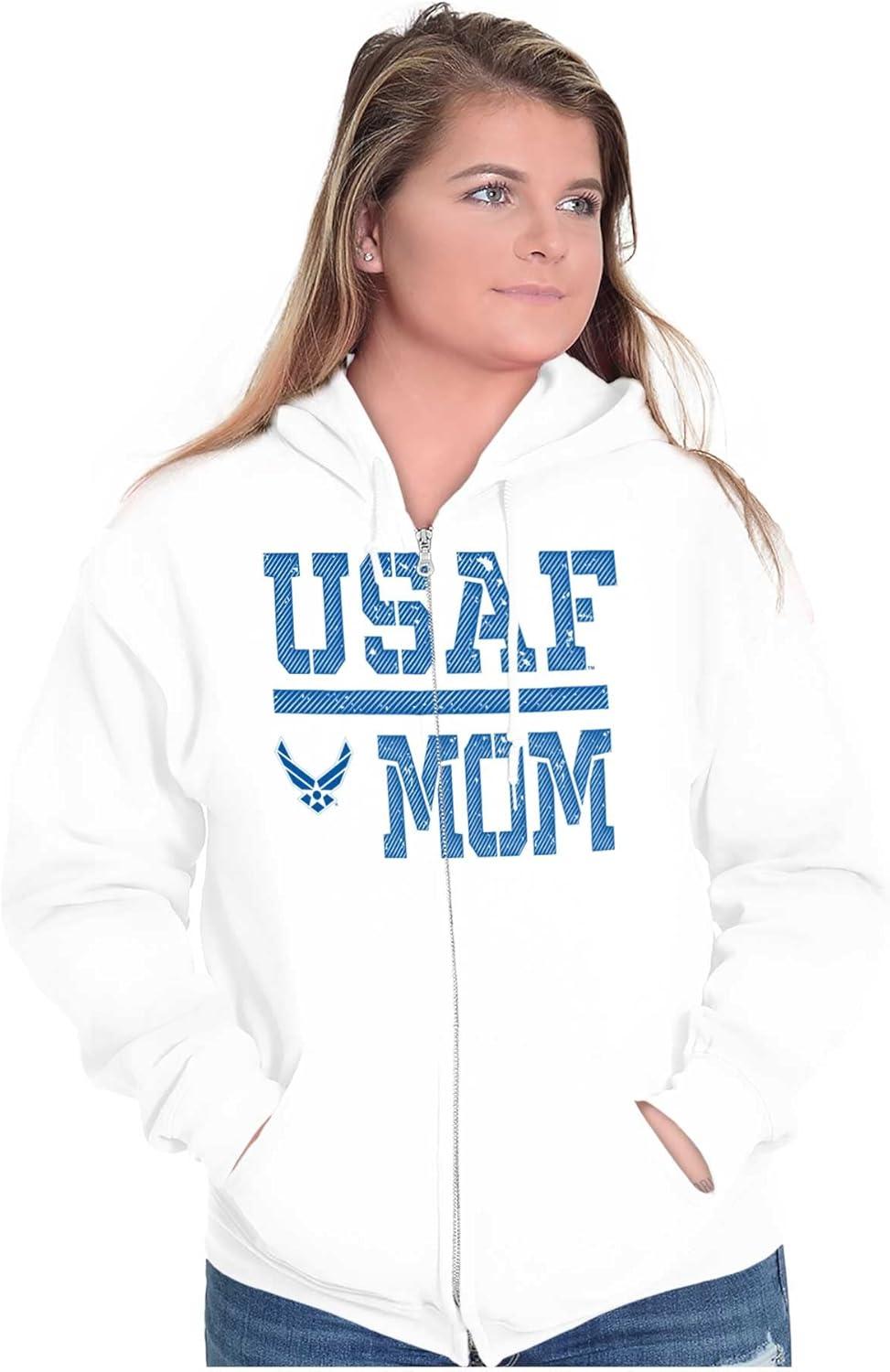 imageBrisco Brands US Air Force USAF Mother Military Mom Zip Up Hoodie Mens WomensWhite