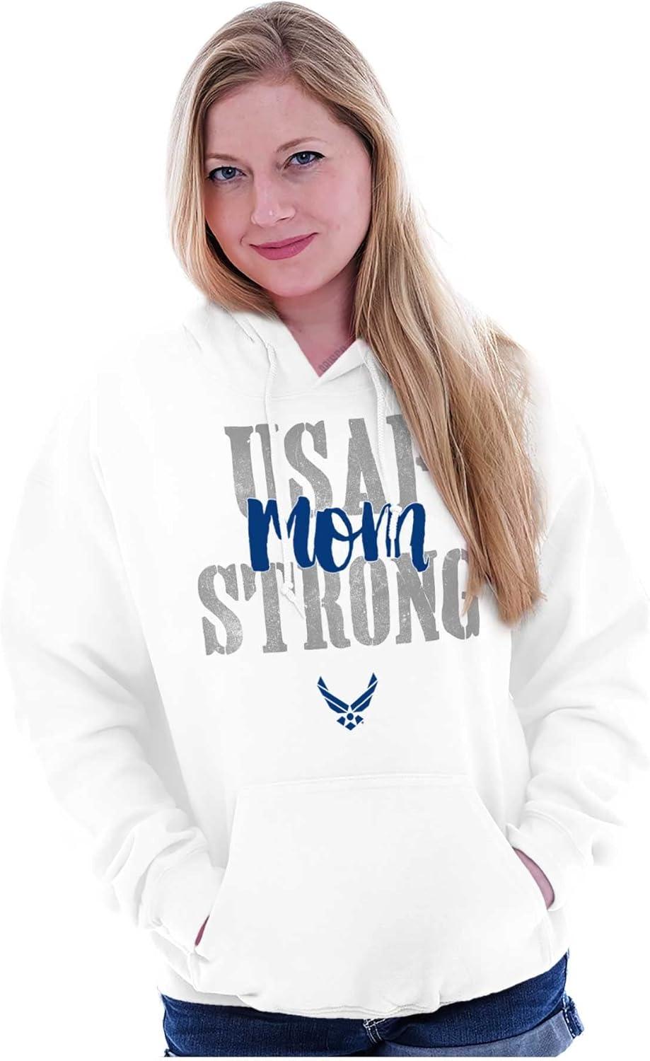 imageBrisco Brands US Air Force USAF Strong Military Mom Hoodie Sweatshirt Women MenWhite