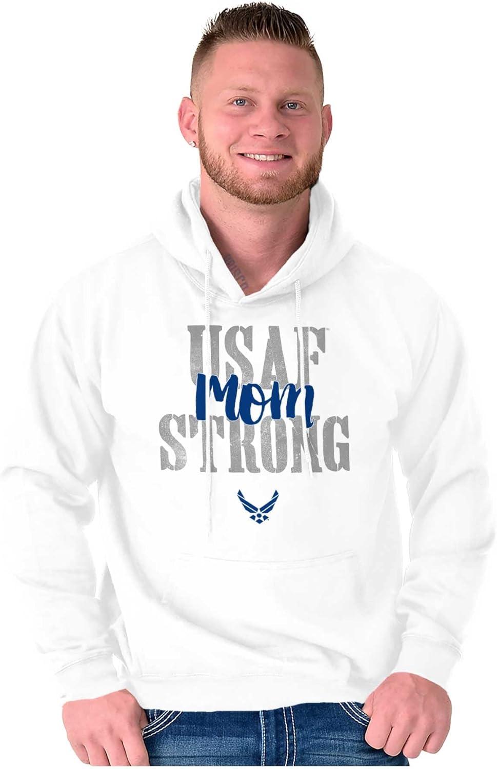 imageBrisco Brands US Air Force USAF Strong Military Mom Hoodie Sweatshirt Women MenWhite