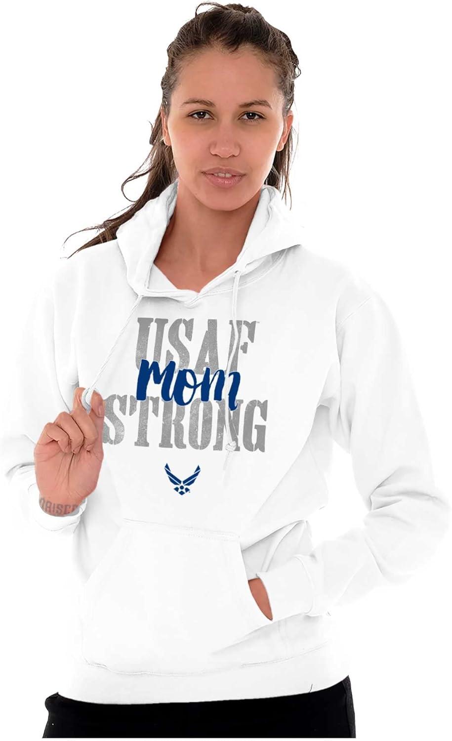 imageBrisco Brands US Air Force USAF Strong Military Mom Hoodie Sweatshirt Women MenWhite