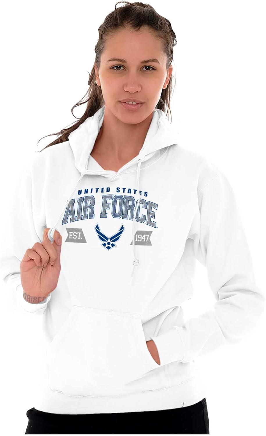 imageBrisco Brands US Air Force Wing Emblem Established Hoodie Sweatshirt Women MenWhite