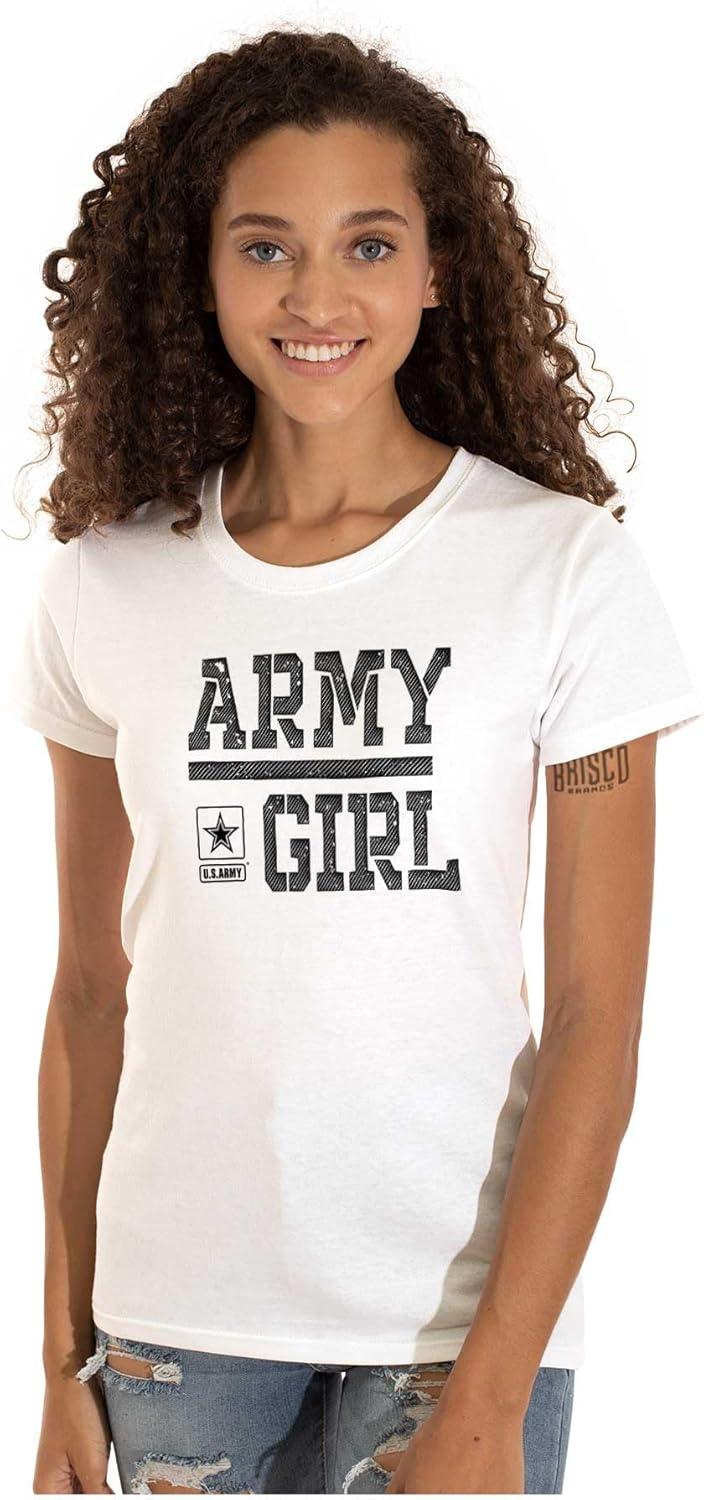 imageBrisco Brands US Army Girl Military Star Logo Womens Slim Fit Graphic TeeWhite
