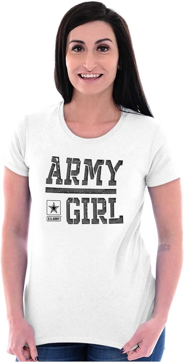 imageBrisco Brands US Army Girl Military Star Logo Womens Slim Fit Graphic TeeWhite