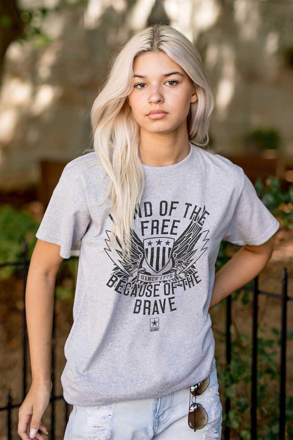 imageBrisco Brands US Army Land of The Free Graphic T Shirt Men or WomenSport Grey